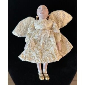 Vintage 1989 T. Gallup Angel Ornament with Lace Wings & Dress